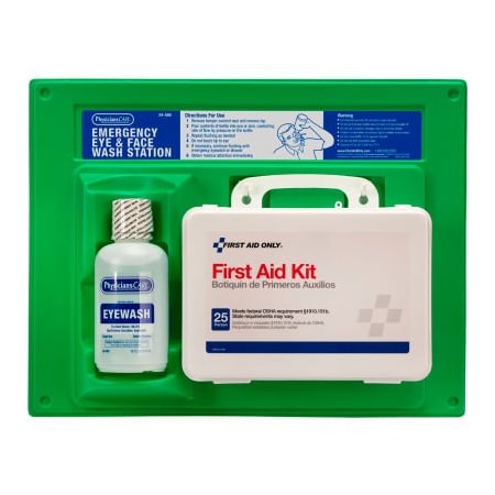Acme United PhysiciansCare Eyewash Station, Single 16 oz. Screw Cap Bottle, with OSHA First Aid Kit 24-500-001